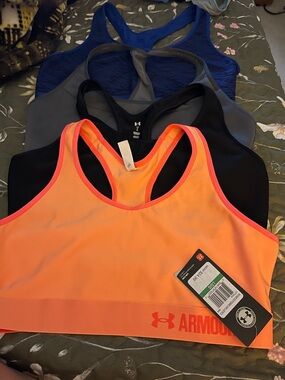 Under Armour Women's Neon Orange Sports Bra with Pink Trim